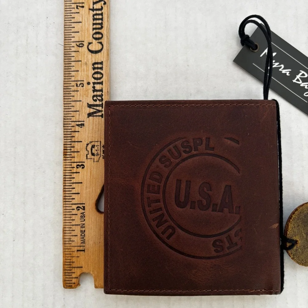 Myra Bifold Wallet Mens Matter Brown Leather Embossed Coin Pocket Cowboy New